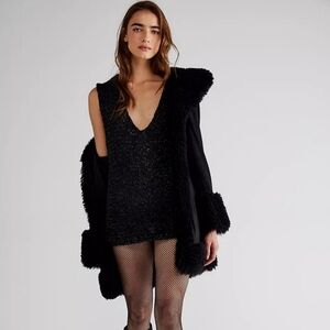 NWOT Free People Billie Vegan Leather Woven Crochet Tunic